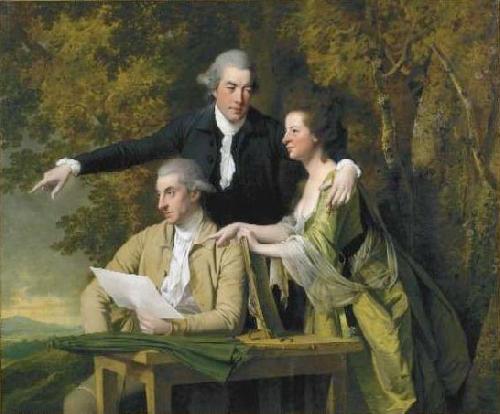 Joseph wright of derby D Ewes Coke his wife, Hannah, and his cousin Daniel Coke, by Wright, oil painting image
